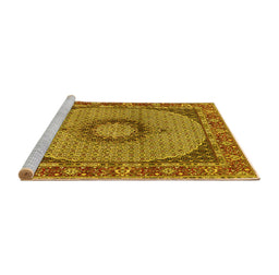 Sideview of Machine Washable Medallion Yellow Traditional Rug, wshtr956yw