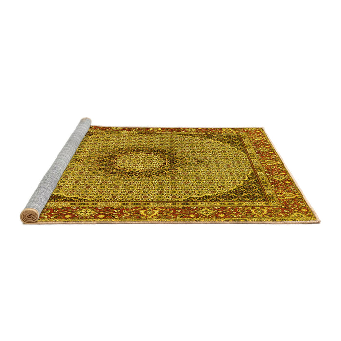 Sideview of Machine Washable Medallion Yellow Traditional Rug, wshtr956yw