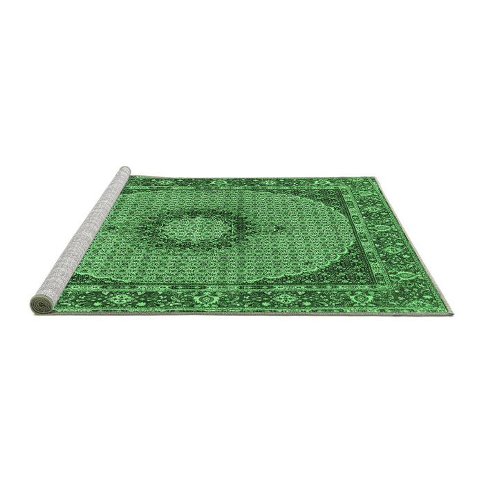Sideview of Machine Washable Medallion Emerald Green Traditional Area Rugs, wshtr956emgrn
