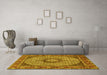 Machine Washable Medallion Yellow Traditional Rug in a Living Room, wshtr956yw