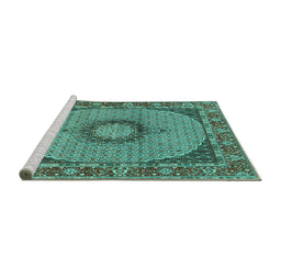 Sideview of Machine Washable Medallion Turquoise Traditional Area Rugs, wshtr956turq