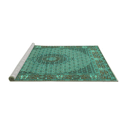 Sideview of Machine Washable Medallion Turquoise Traditional Area Rugs, wshtr957turq