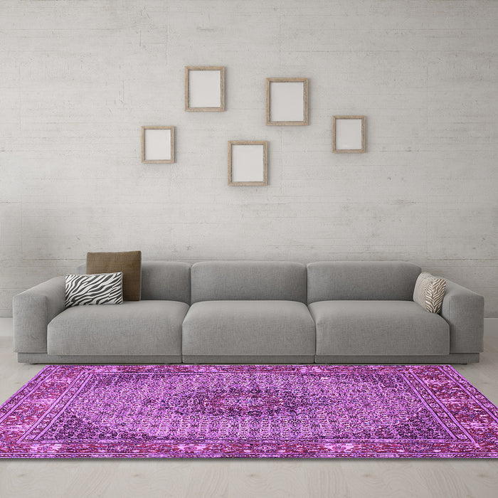 Machine Washable Medallion Purple Traditional Area Rugs in a Living Room, wshtr957pur