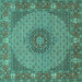 Square Machine Washable Medallion Turquoise Traditional Area Rugs, wshtr957turq