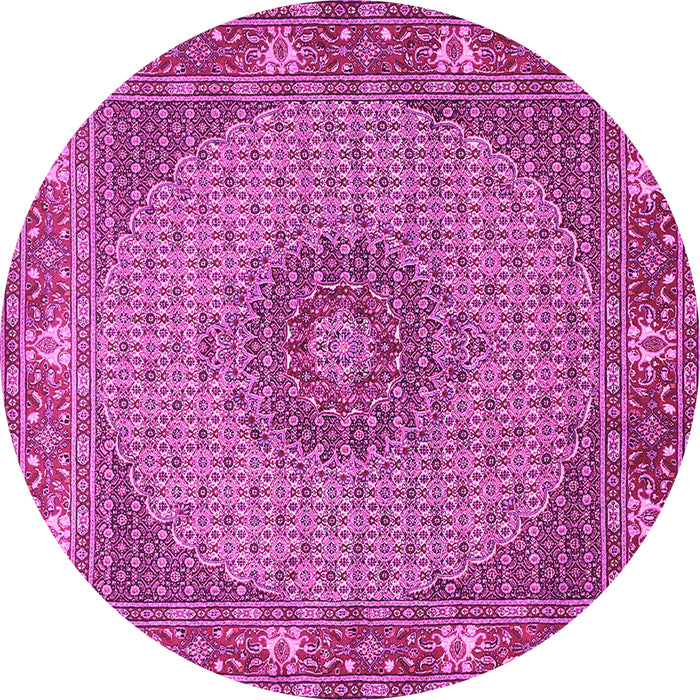 Round Machine Washable Medallion Pink Traditional Rug, wshtr957pnk