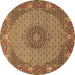 Round Medallion Brown Traditional Rug, tr957brn