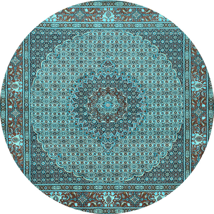 Round Machine Washable Medallion Light Blue Traditional Rug, wshtr957lblu