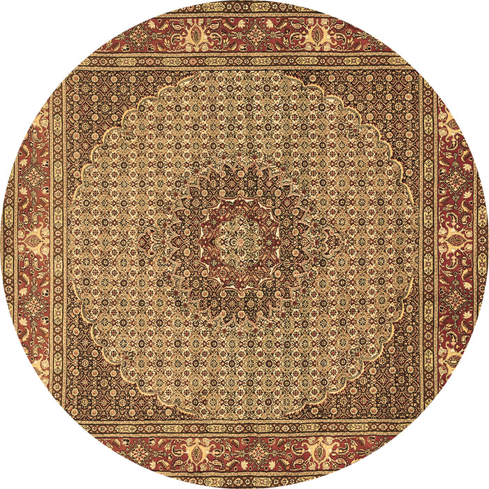 Round Machine Washable Medallion Brown Traditional Rug, wshtr957brn
