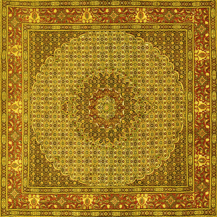 Square Machine Washable Medallion Yellow Traditional Rug, wshtr957yw