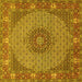 Square Machine Washable Medallion Yellow Traditional Rug, wshtr957yw