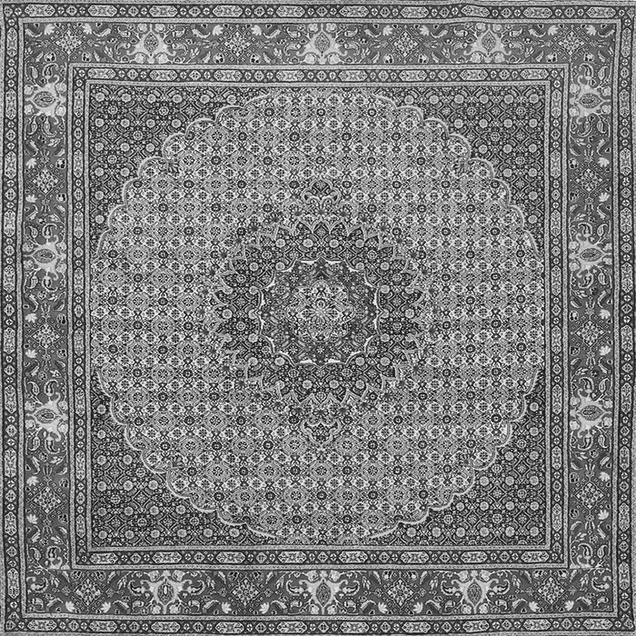Round Machine Washable Medallion Gray Traditional Rug, wshtr957gry