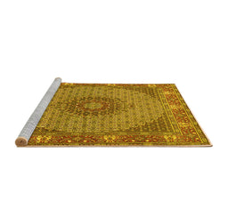 Sideview of Machine Washable Medallion Yellow Traditional Rug, wshtr957yw