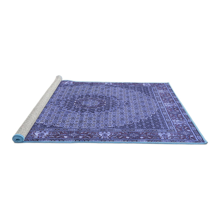 Sideview of Machine Washable Medallion Blue Traditional Rug, wshtr957blu