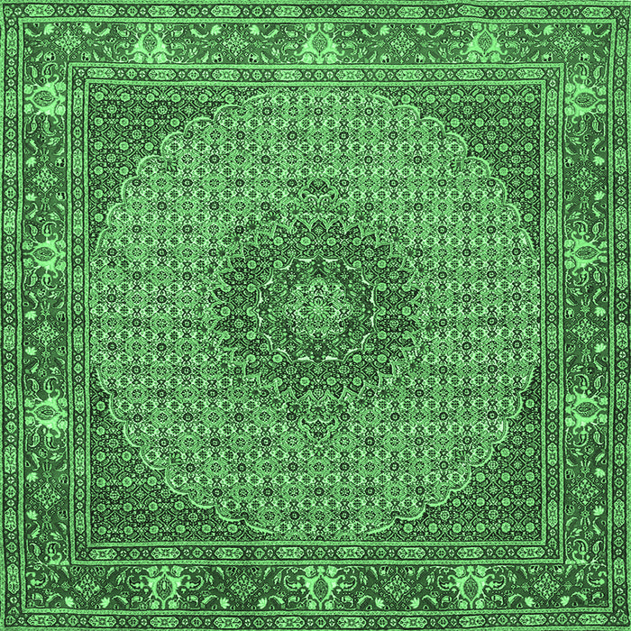 Square Medallion Emerald Green Traditional Rug, tr957emgrn
