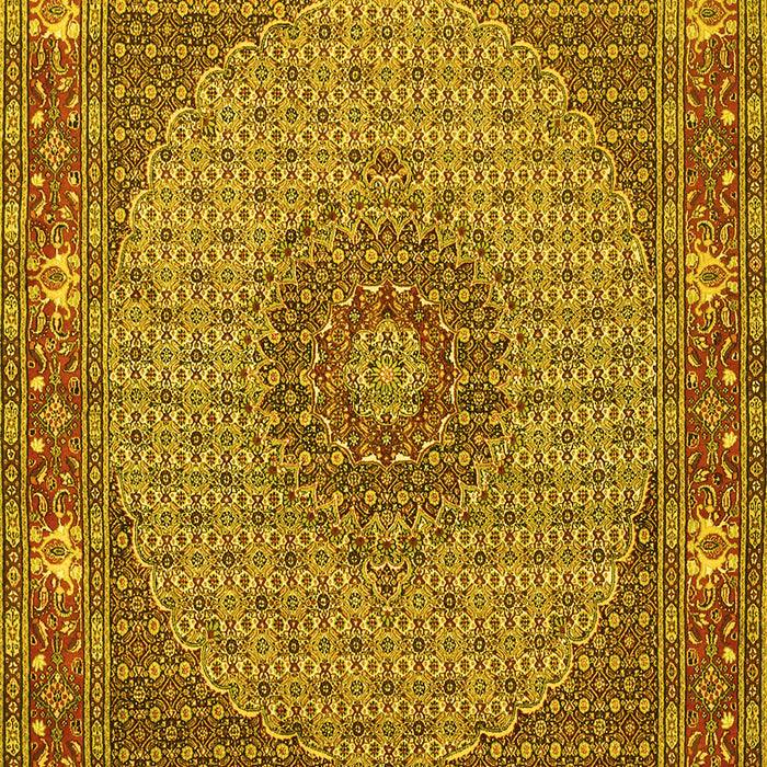 Machine Washable Medallion Yellow Traditional Rug, wshtr957yw