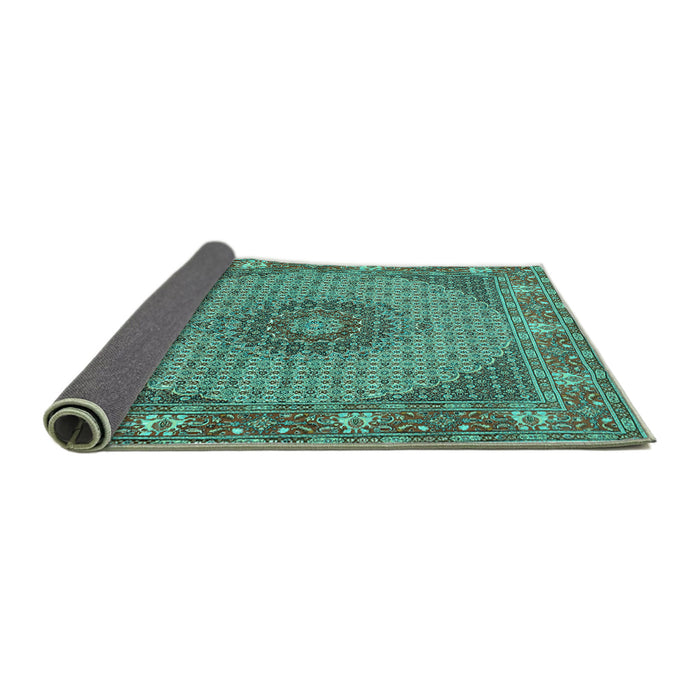 Sideview of Medallion Turquoise Traditional Rug, tr957turq