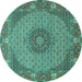 Round Medallion Turquoise Traditional Rug, tr957turq