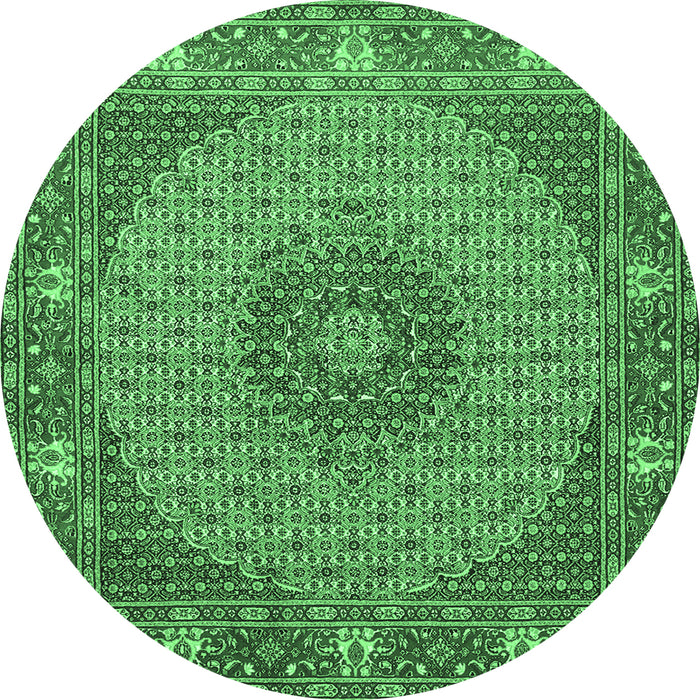 Round Medallion Emerald Green Traditional Rug, tr957emgrn