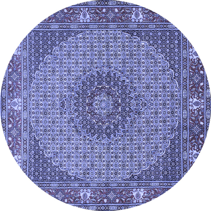 Round Machine Washable Medallion Blue Traditional Rug, wshtr957blu