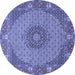 Round Machine Washable Medallion Blue Traditional Rug, wshtr957blu