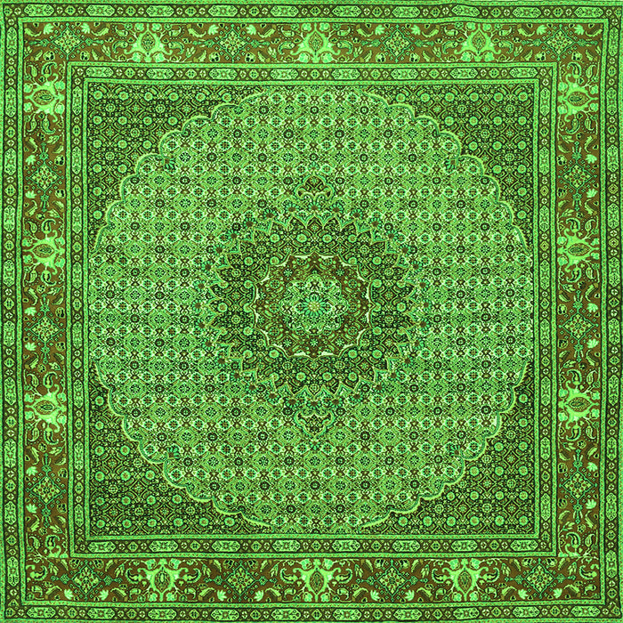 Round Machine Washable Medallion Green Traditional Area Rugs, wshtr957grn