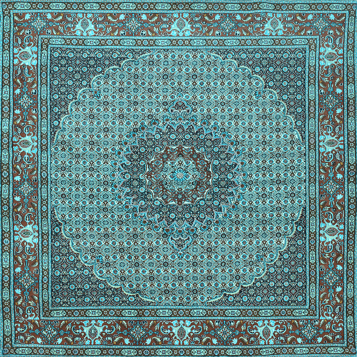 Square Machine Washable Medallion Light Blue Traditional Rug, wshtr957lblu