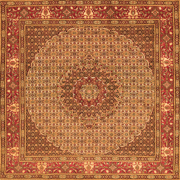 Round Machine Washable Medallion Orange Traditional Area Rugs, wshtr957org