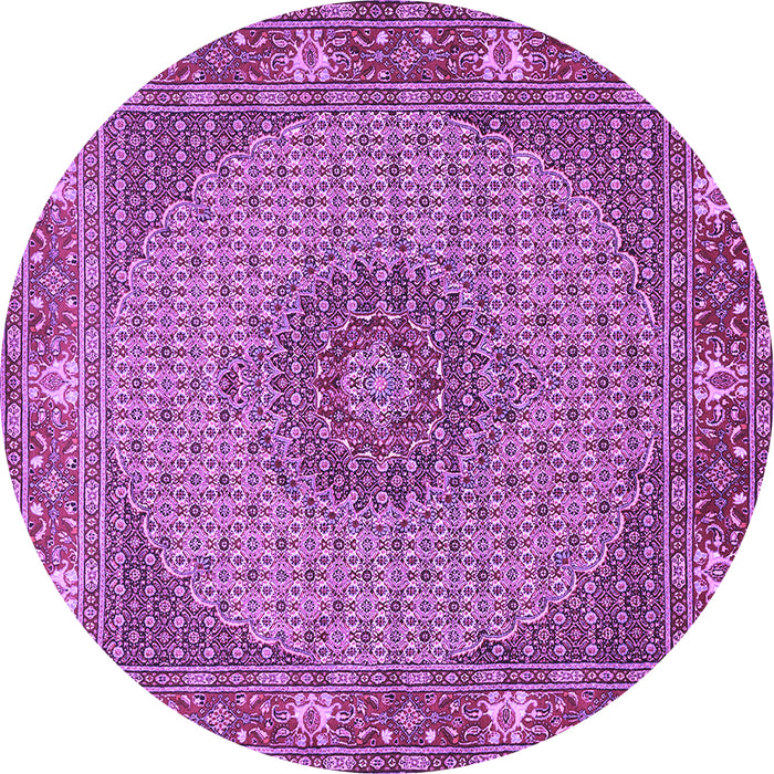 Round Machine Washable Medallion Purple Traditional Area Rugs, wshtr957pur