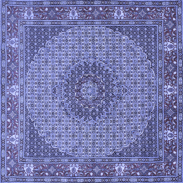 Square Machine Washable Medallion Blue Traditional Rug, wshtr957blu