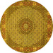 Round Machine Washable Medallion Yellow Traditional Rug, wshtr957yw