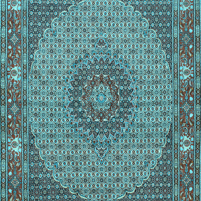 Machine Washable Medallion Light Blue Traditional Rug, wshtr957lblu