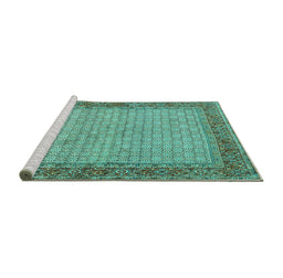 Sideview of Machine Washable Persian Turquoise Traditional Area Rugs, wshtr958turq