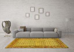 Machine Washable Persian Yellow Traditional Rug in a Living Room, wshtr958yw