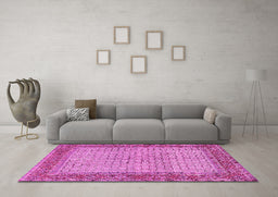 Machine Washable Persian Pink Traditional Rug in a Living Room, wshtr958pnk
