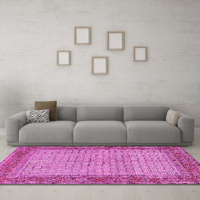 Machine Washable Persian Pink Traditional Rug in a Living Room, wshtr958pnk