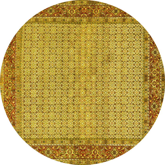 Round Machine Washable Persian Yellow Traditional Rug, wshtr958yw