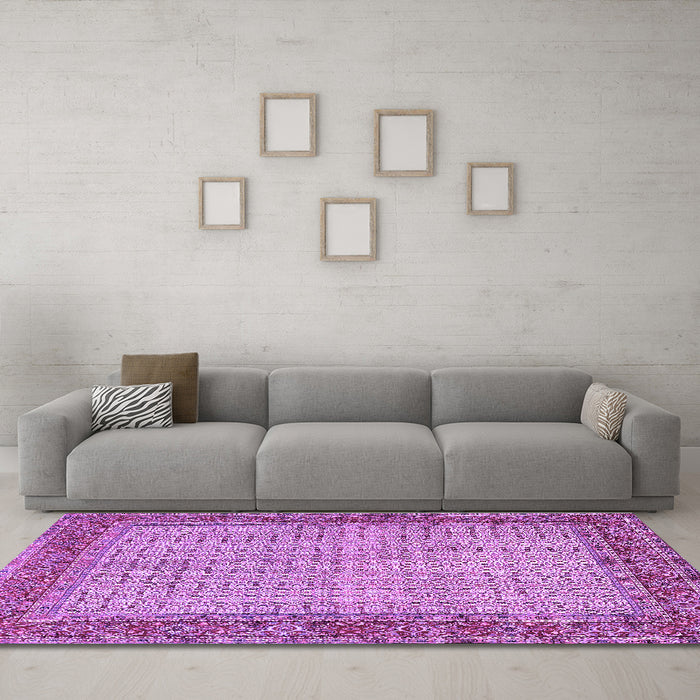 Machine Washable Persian Purple Traditional Area Rugs in a Living Room, wshtr958pur