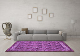 Machine Washable Persian Purple Traditional Area Rugs in a Living Room, wshtr959pur