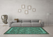 Machine Washable Persian Turquoise Traditional Area Rugs in a Living Room,, wshtr959turq