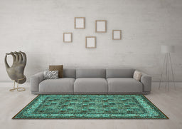 Machine Washable Persian Turquoise Traditional Area Rugs in a Living Room,, wshtr959turq