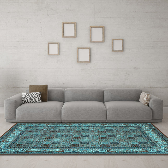 Machine Washable Persian Light Blue Traditional Rug in a Living Room, wshtr959lblu