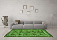 Machine Washable Persian Green Traditional Rug, wshtr959grn