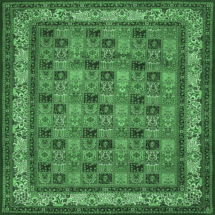 Square Machine Washable Persian Emerald Green Traditional Area Rugs, wshtr959emgrn