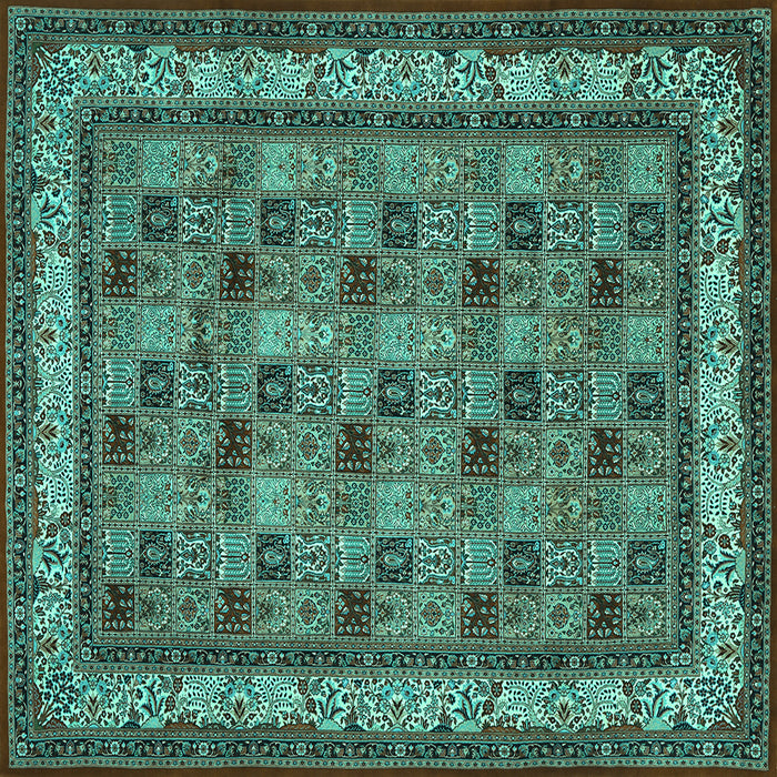 Square Machine Washable Persian Turquoise Traditional Area Rugs, wshtr959turq