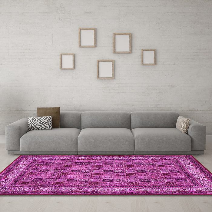 Machine Washable Persian Pink Traditional Rug in a Living Room, wshtr959pnk