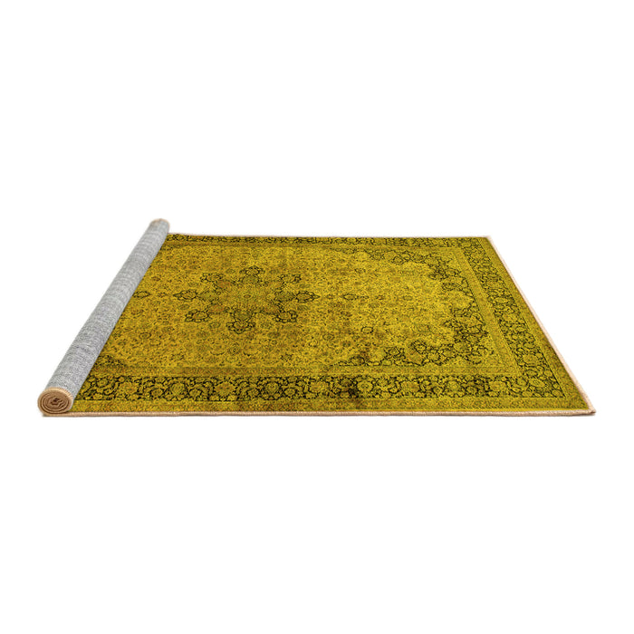 Sideview of Machine Washable Persian Yellow Traditional Rug, wshtr95yw