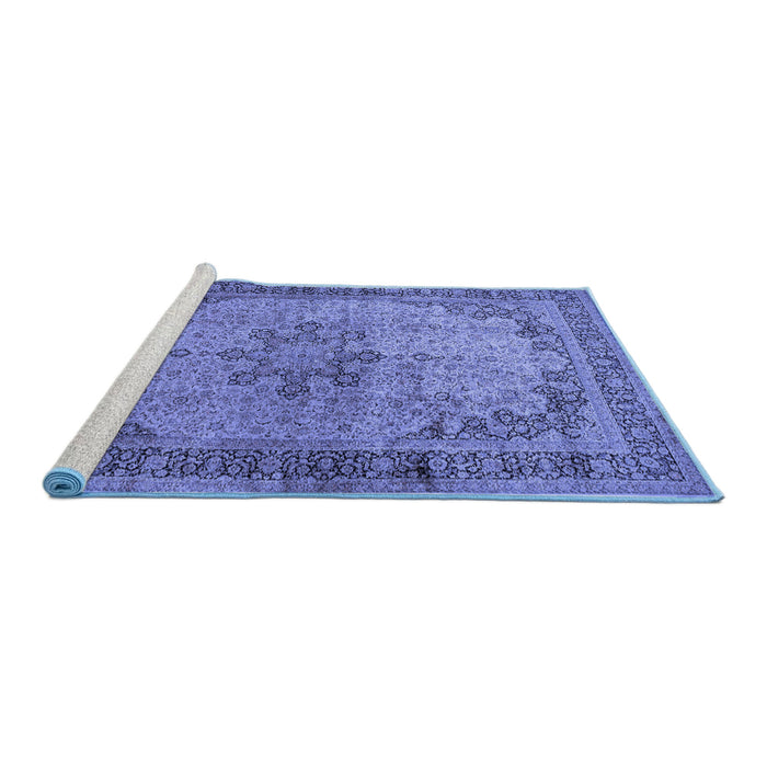 Sideview of Machine Washable Persian Blue Traditional Rug, wshtr95blu