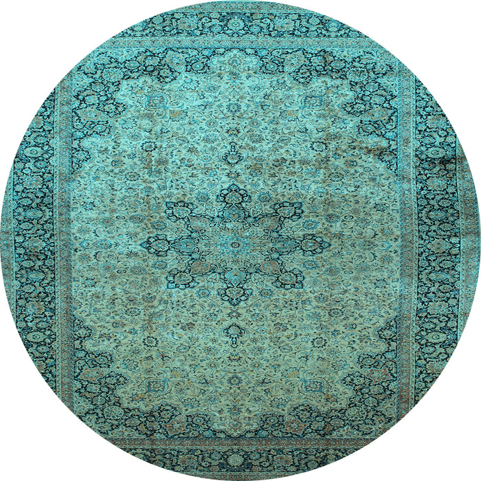 Round Machine Washable Persian Light Blue Traditional Rug, wshtr95lblu