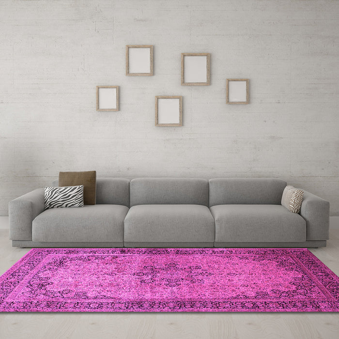 Machine Washable Persian Pink Traditional Rug in a Living Room, wshtr95pnk