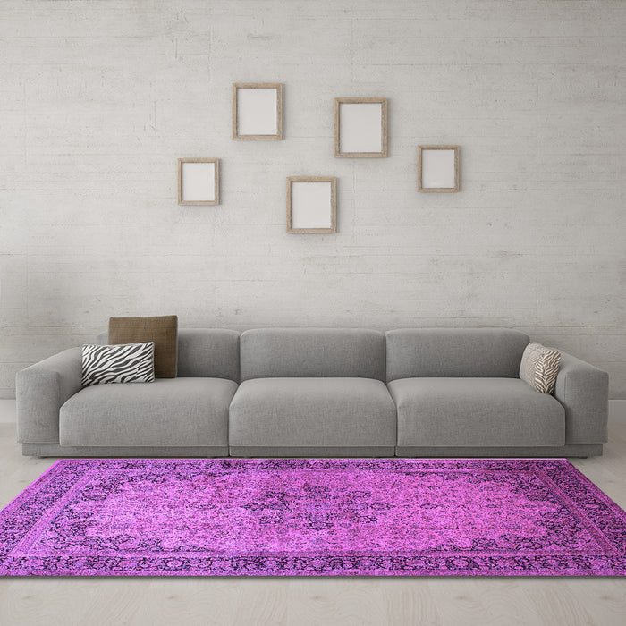 Machine Washable Persian Purple Traditional Area Rugs in a Living Room, wshtr95pur